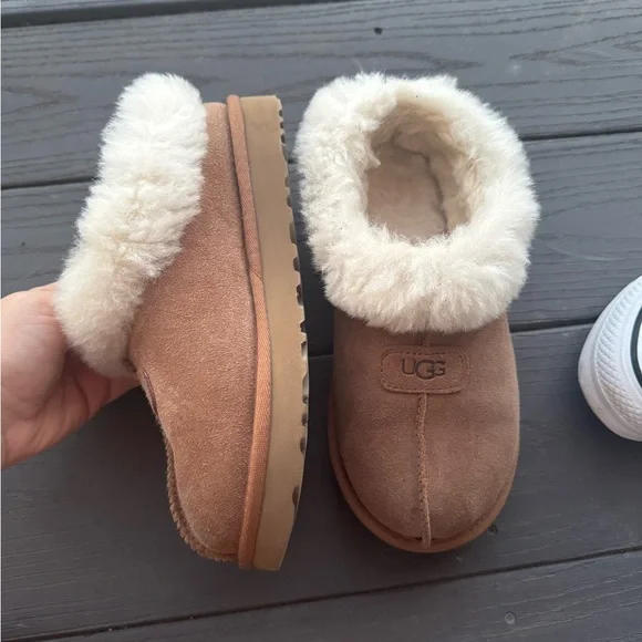 UGG Women's Brown and Cream Shearling Slippers - Picture 2 of 3